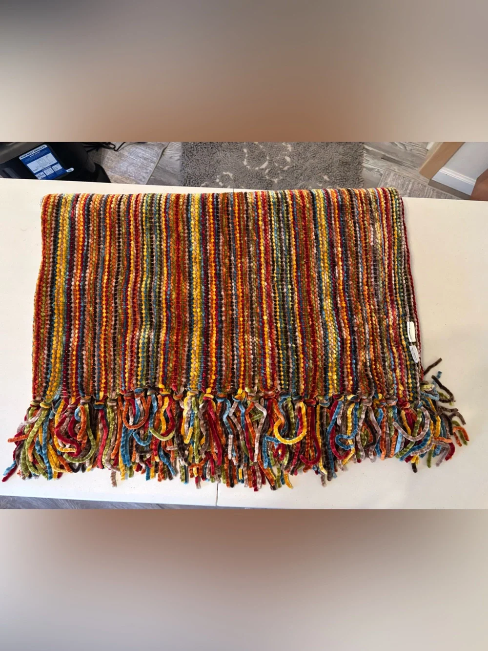 Pier 1 Multicolor Striped Woven chenille Throw with Fringe 70 x 54